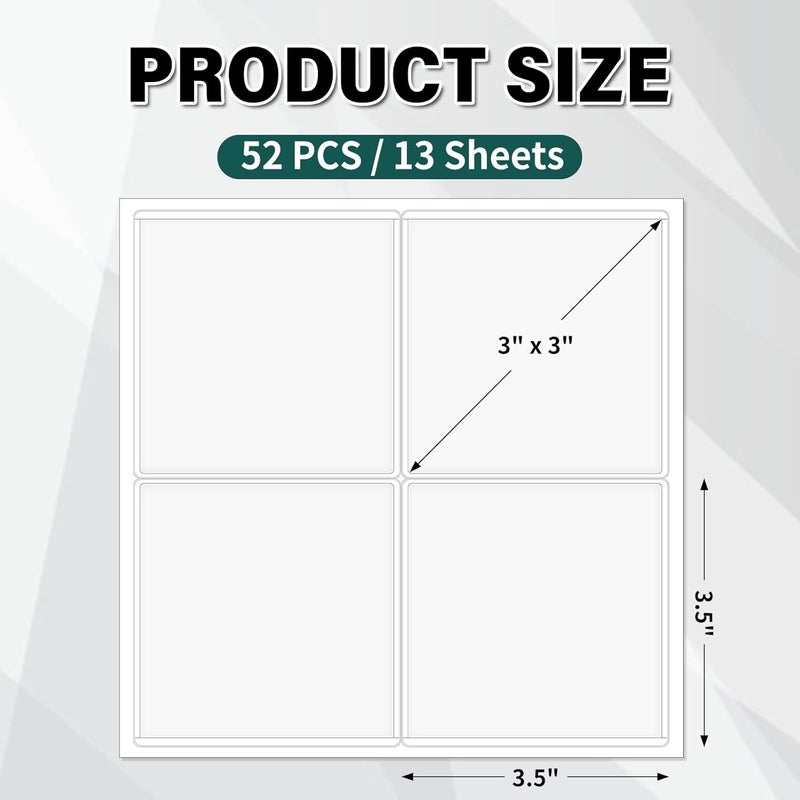 Ohuimrt 52 Pack Clear Adhesive 3" x 3" Index Card Pockets With Top Open, Plastic Card Sleeves Index Card Holder for Organizing Storage Bins, Library Cards, Notes, Drawer - Image 2